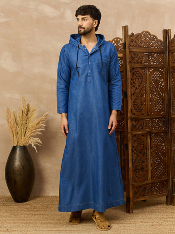 Men's Blue Denim Thobe with Hood