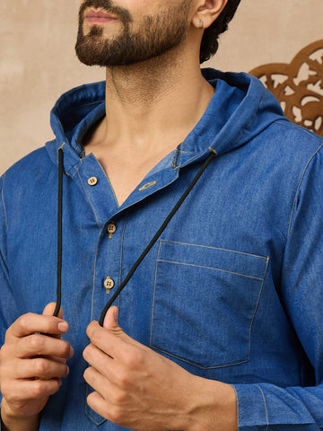 Men's Blue Denim Thobe with Hood