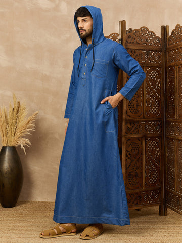 Men's Blue Denim Thobe with Hood