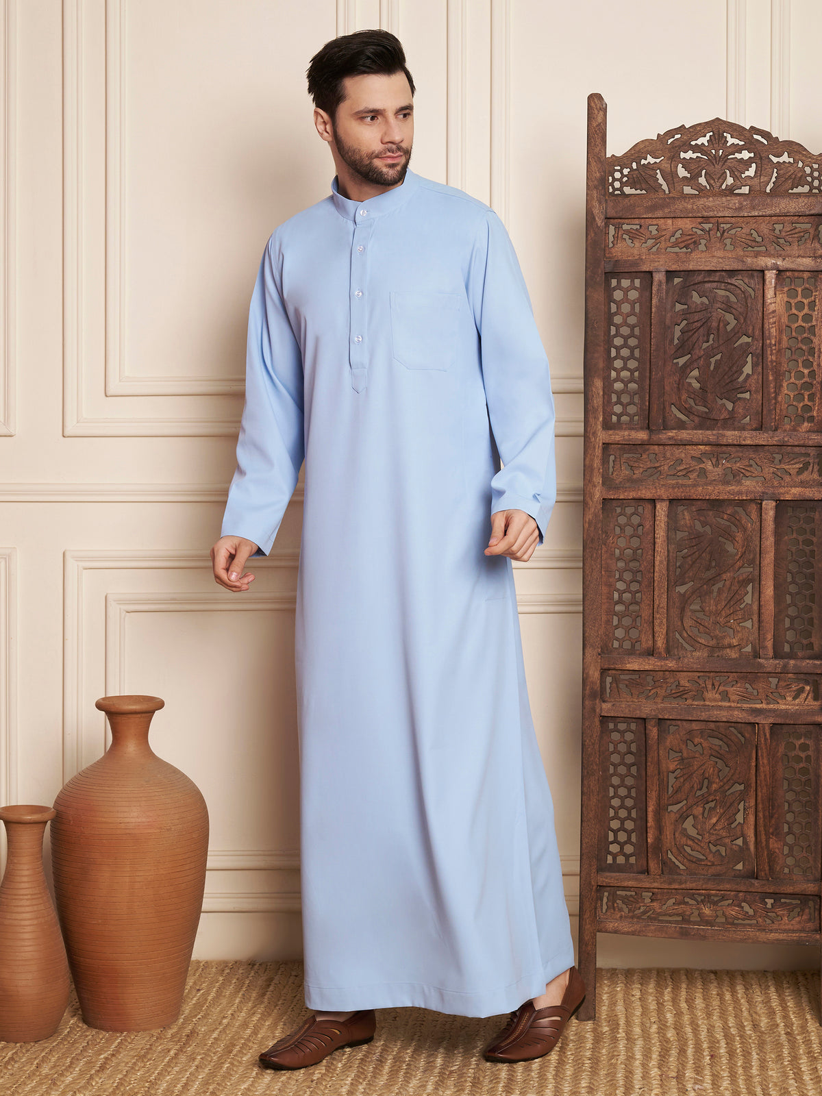 Men’s Light Sky Blue Solid Thobe