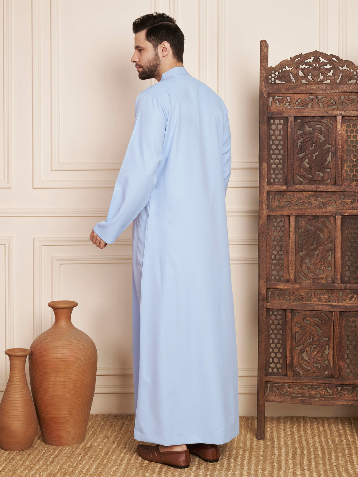 Men’s Light Sky Blue Solid Thobe