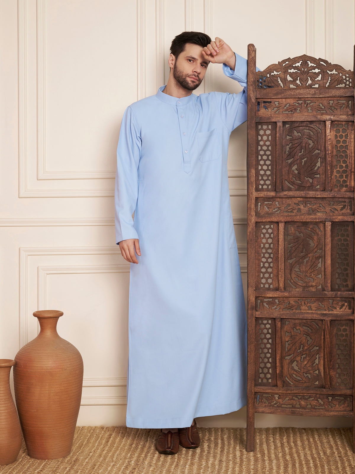 Men’s Light Sky Blue Solid Thobe