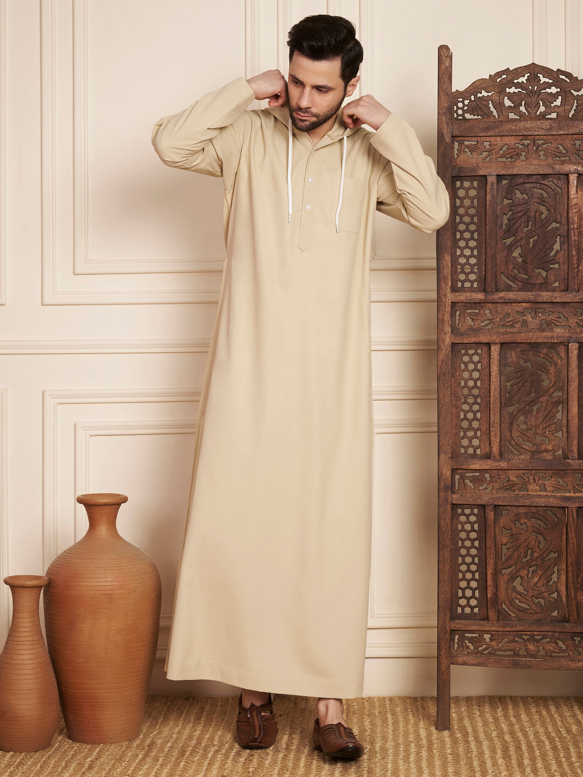 Men’s Poly Cotton Solid Hoodie Thobe