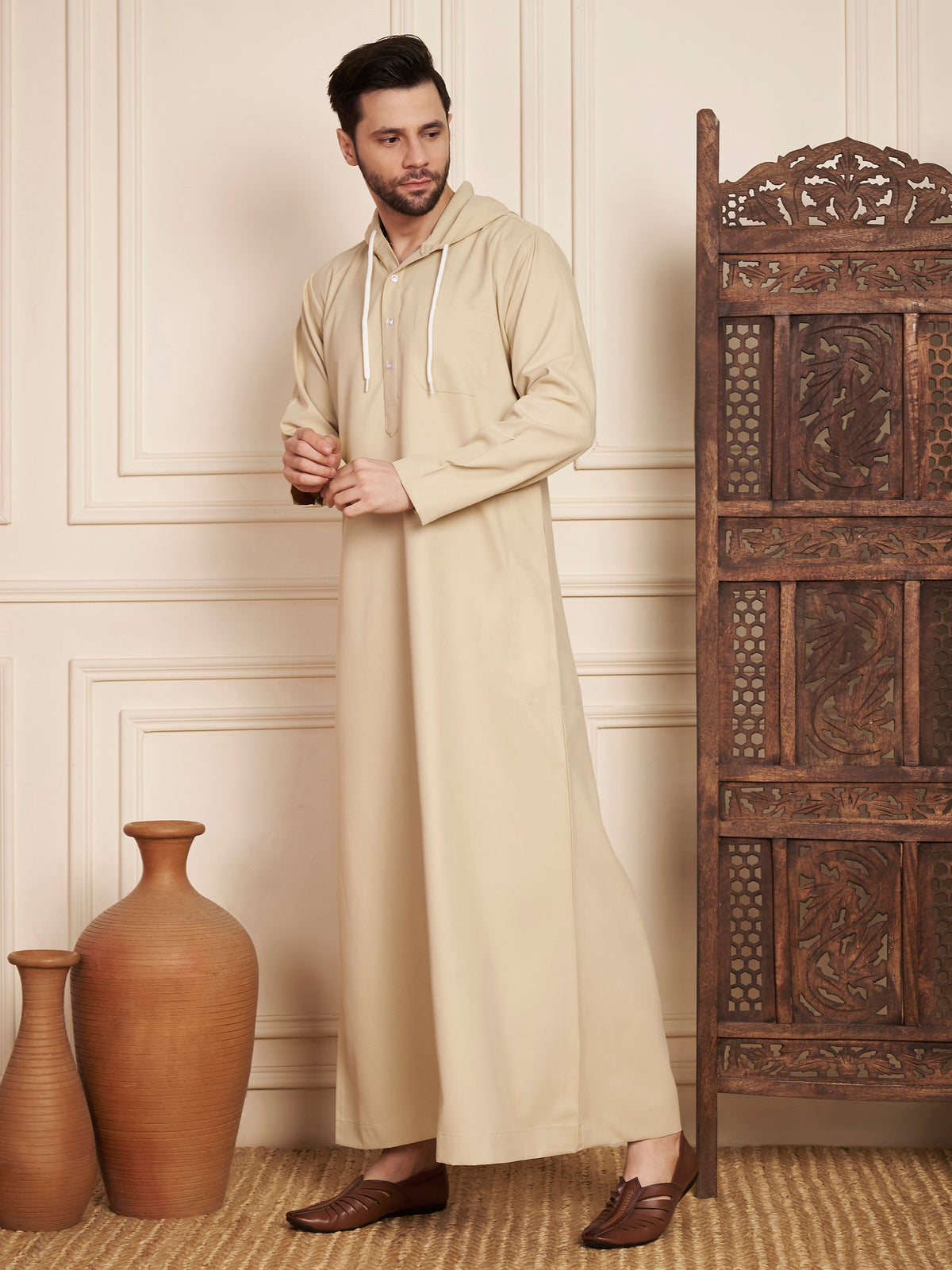 Men’s Poly Cotton Solid Hoodie Thobe