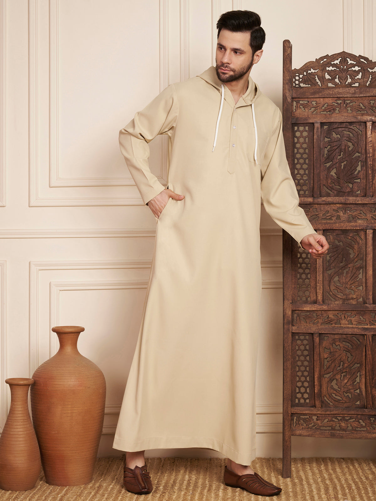 Men’s Poly Cotton Solid Hoodie Thobe