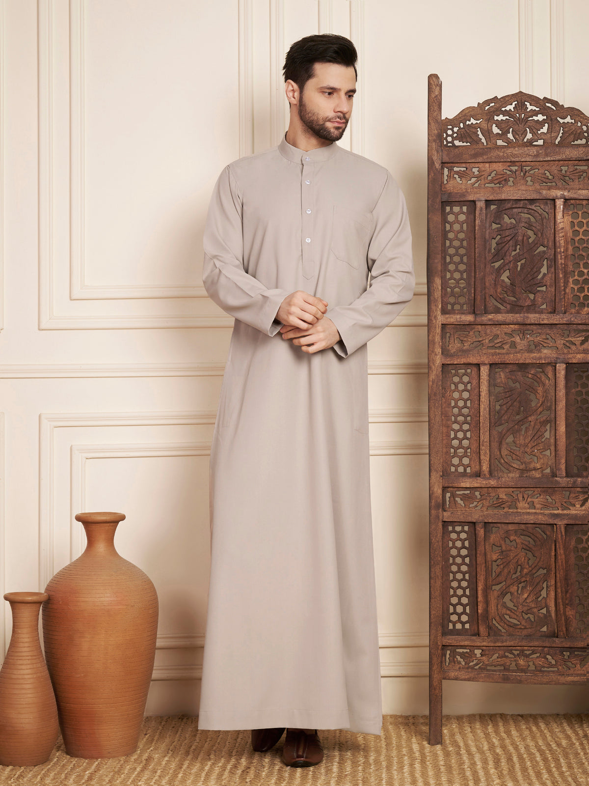 Men’s Light Grey Solid Thobe