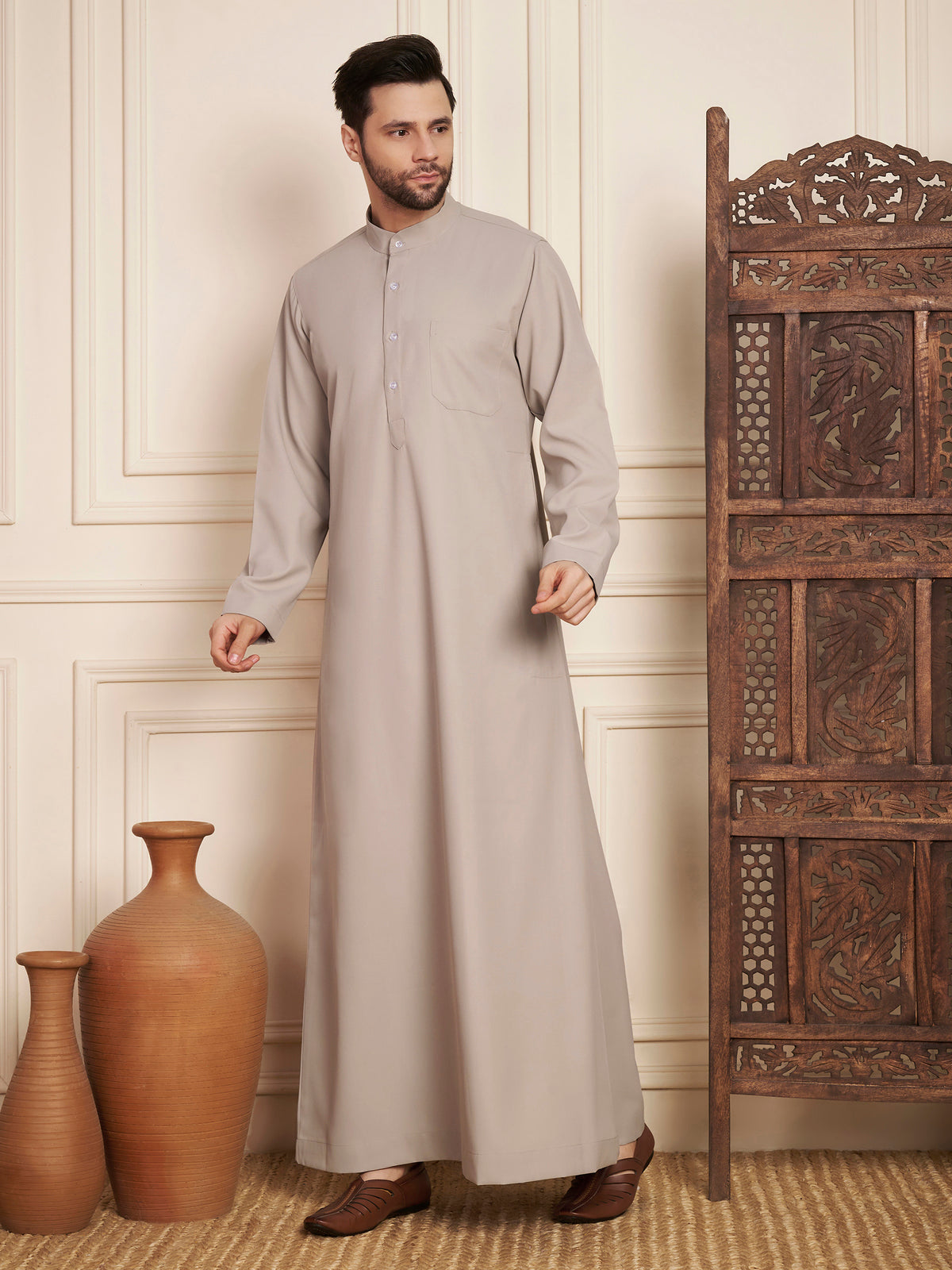 Men’s Light Grey Solid Thobe