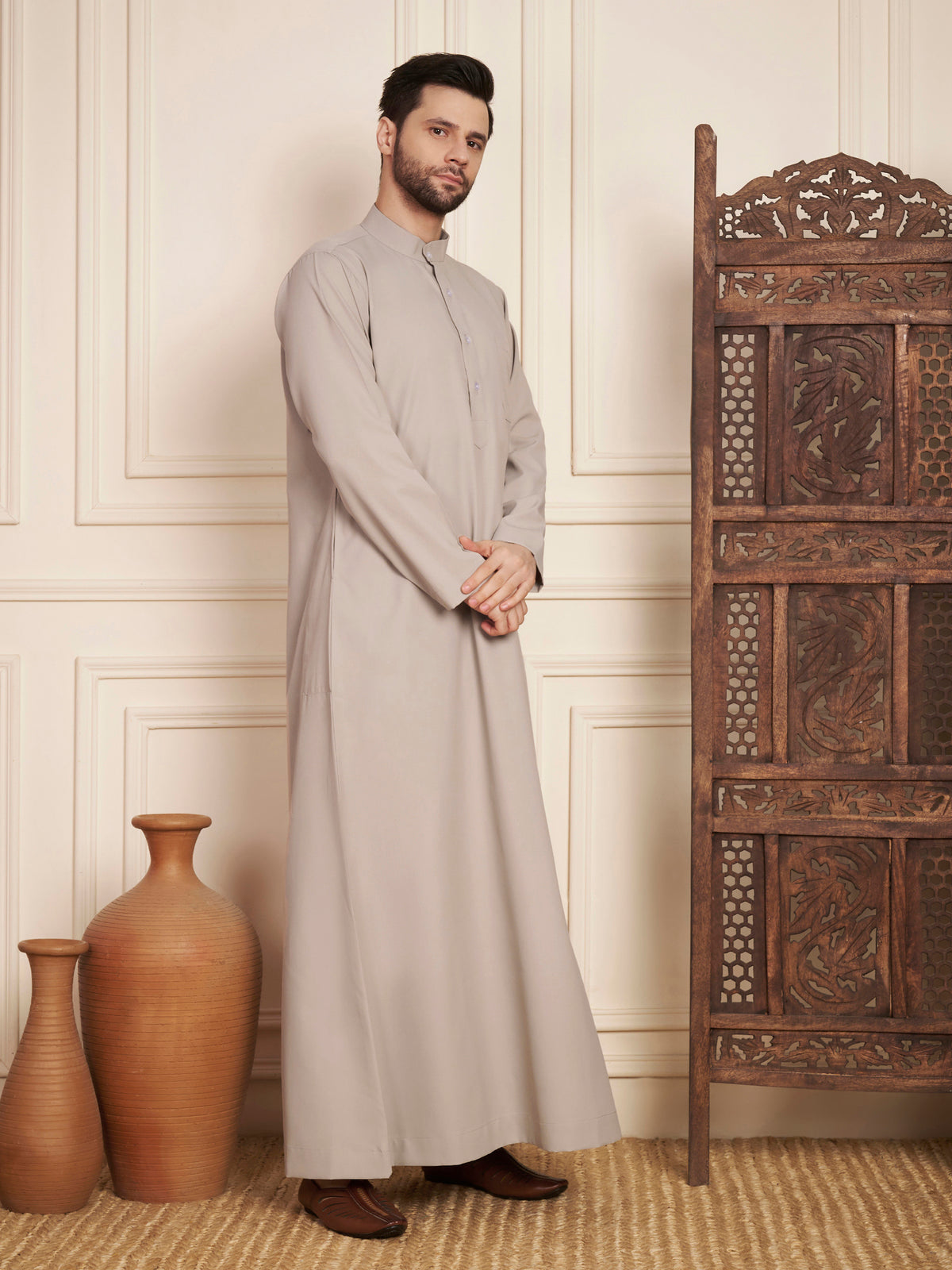 Men’s Light Grey Solid Thobe