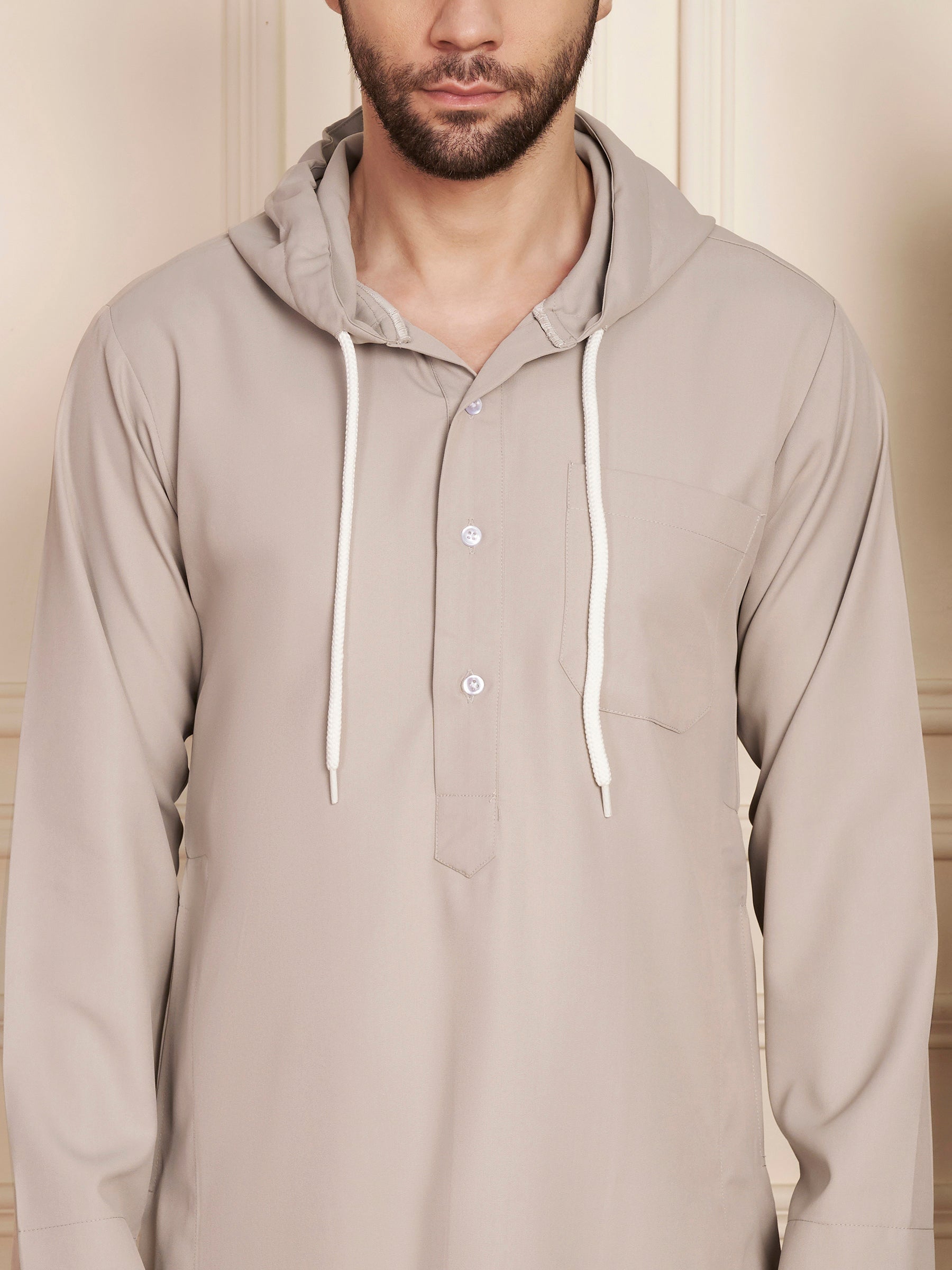 Men’s Light Grey Solid Hooded Thobe