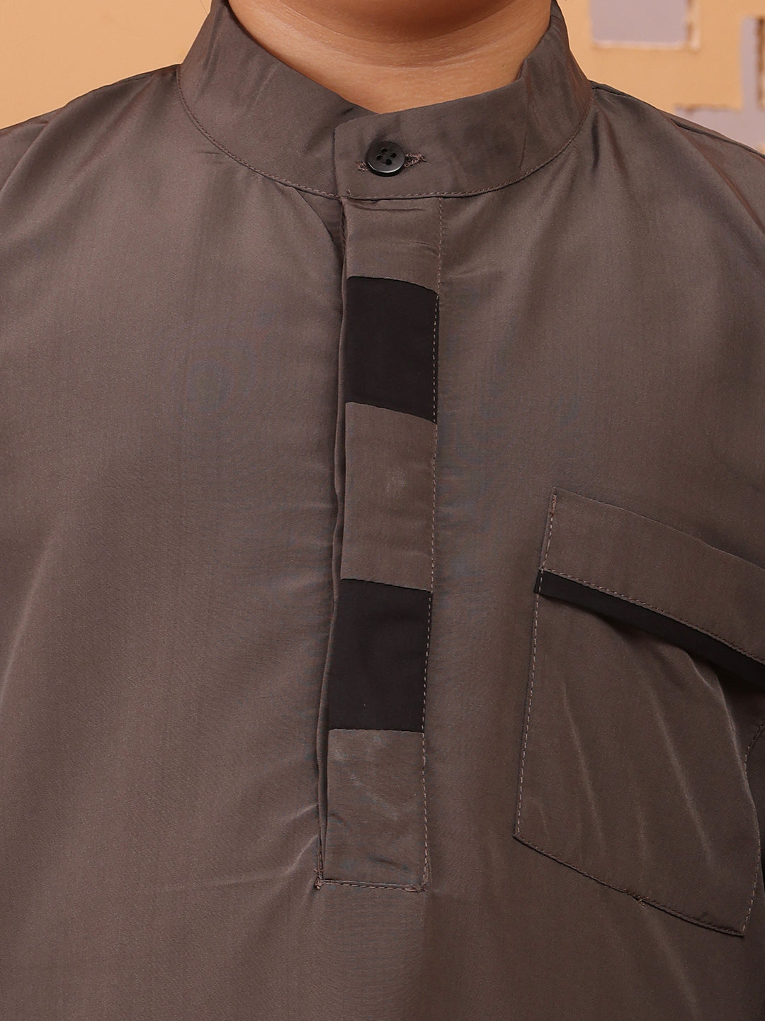Nabia Grey Solid Kurta Pajama Set for Kids Boys