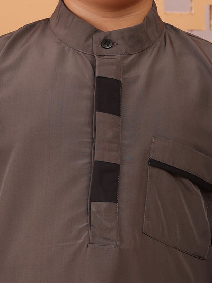Nabia Grey Solid Kurta Pajama Set for Kids Boys