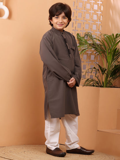 Nabia Grey Solid Kurta Pajama Set for Kids Boys