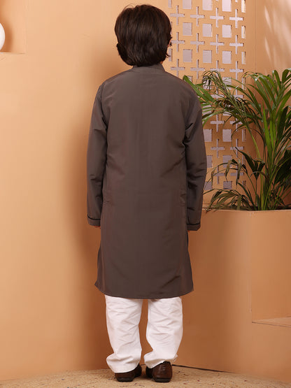 Nabia Grey Solid Kurta Pajama Set for Kids Boys