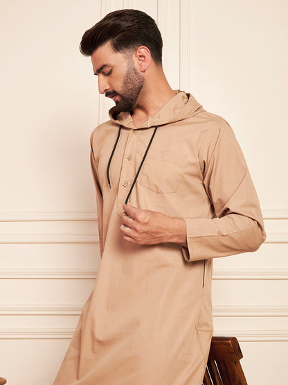 Men's Beige Thobe with Stylish Matching Hood
