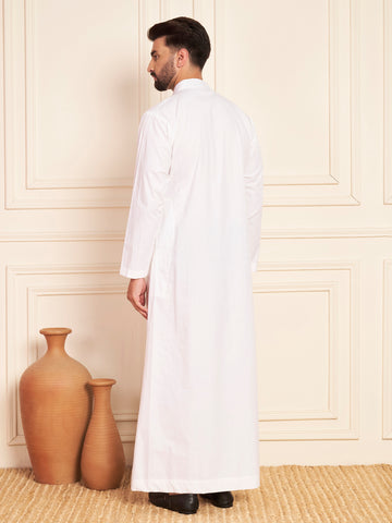 Men's White Embroidered Thobe