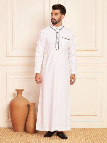 Men's White Embroidered Thobe