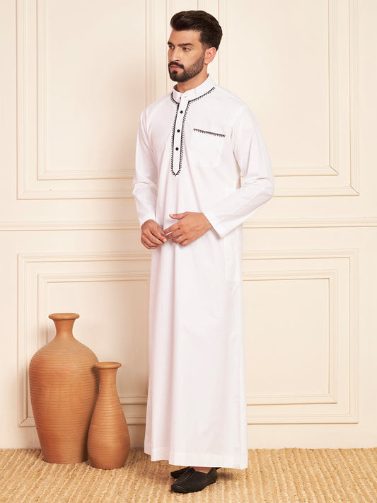 Men's White Embroidered Thobe
