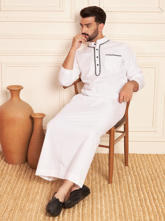 Men's White Embroidered Thobe