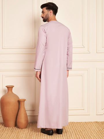 Men’s Lavender Cotton Thobe with Black Piping