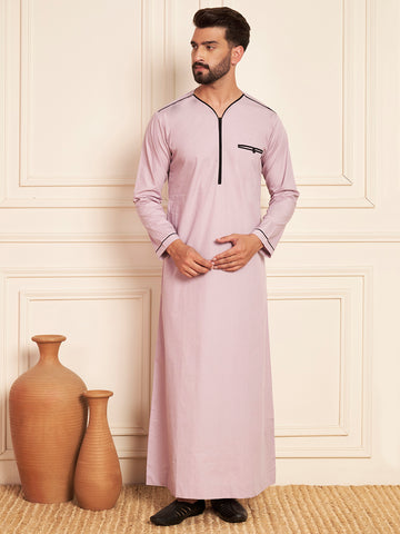 Men’s Lavender Cotton Thobe with Black Piping