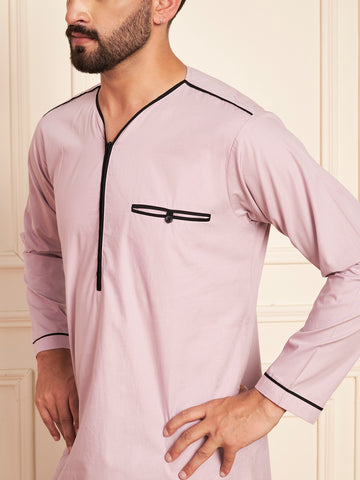 Men’s Lavender Cotton Thobe with Black Piping