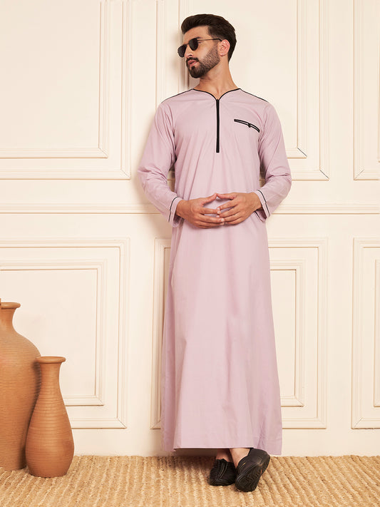 Men’s Lavender Cotton Thobe with Black Piping