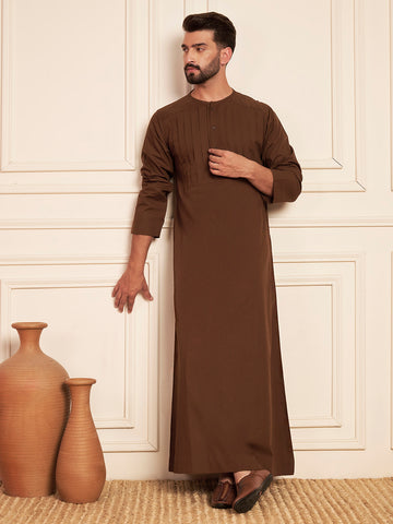 Men’s Brown Cotton Pleated Thobe