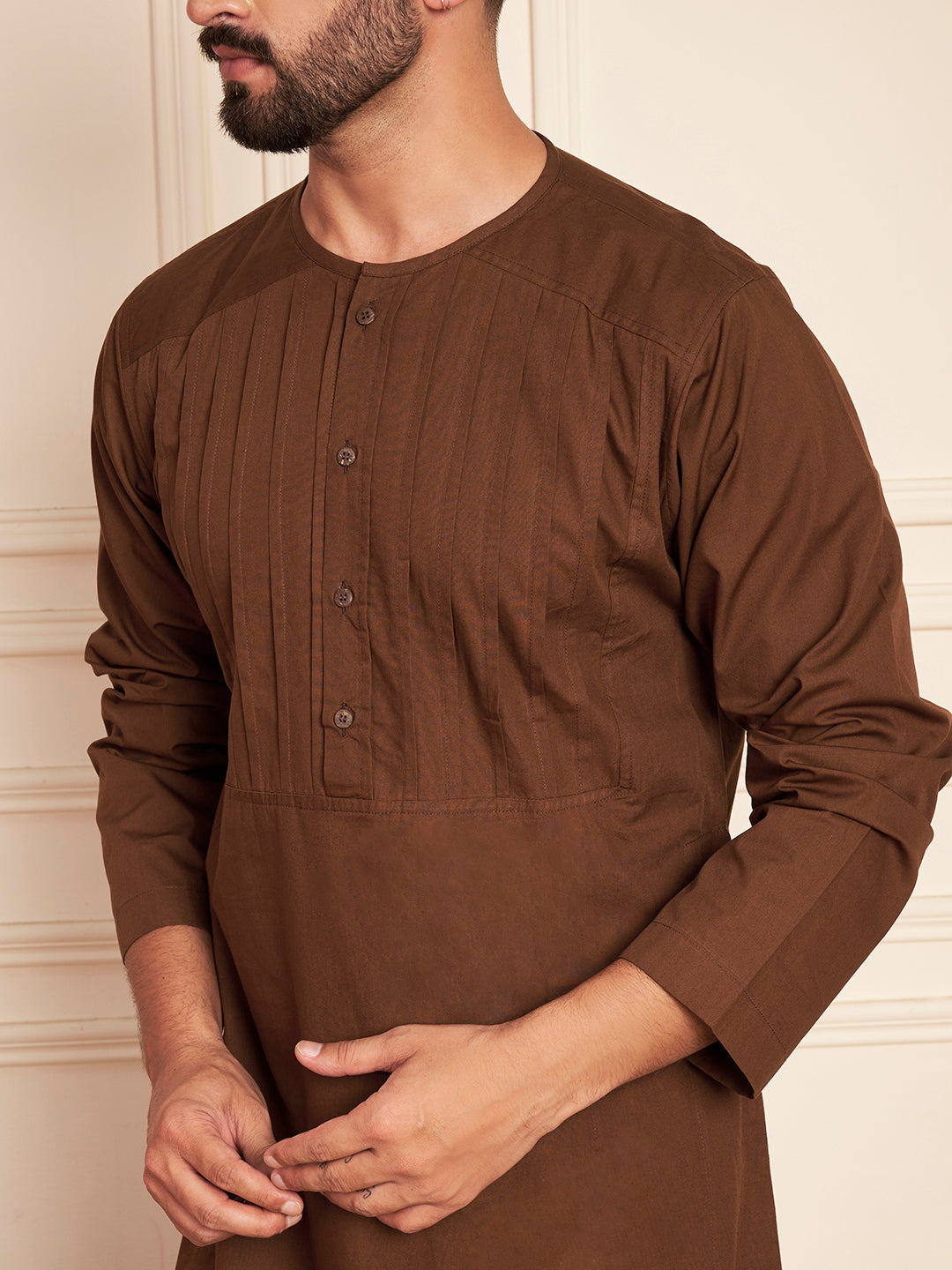 Men’s Brown Cotton Pleated Thobe