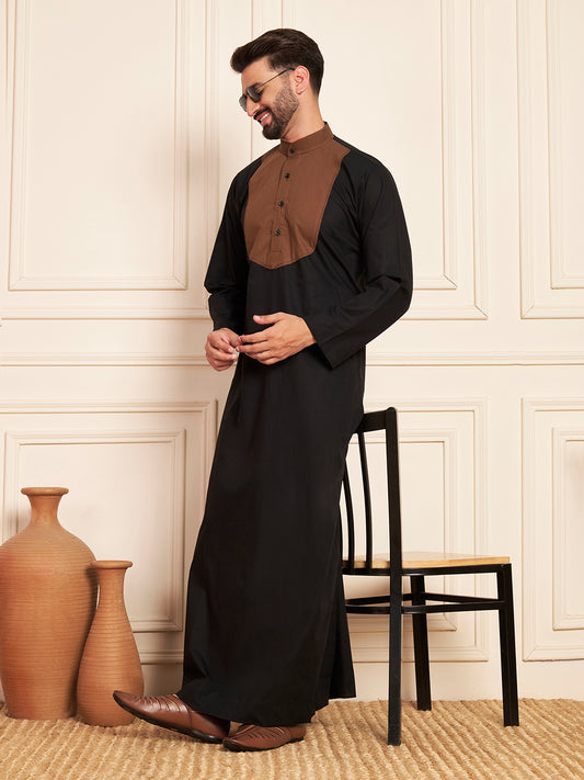 Men's Black & Brown Cotton Thobe