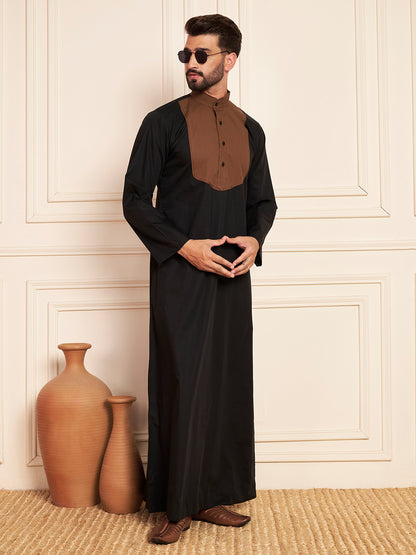 Men's Black & Brown Cotton Thobe