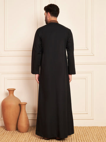 Men's Black & Brown Cotton Thobe