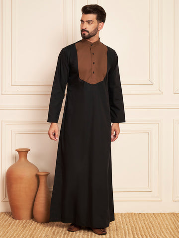 Men's Black & Brown Cotton Thobe