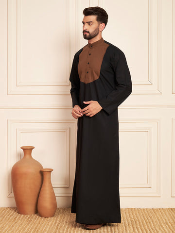 Men's Black & Brown Cotton Thobe