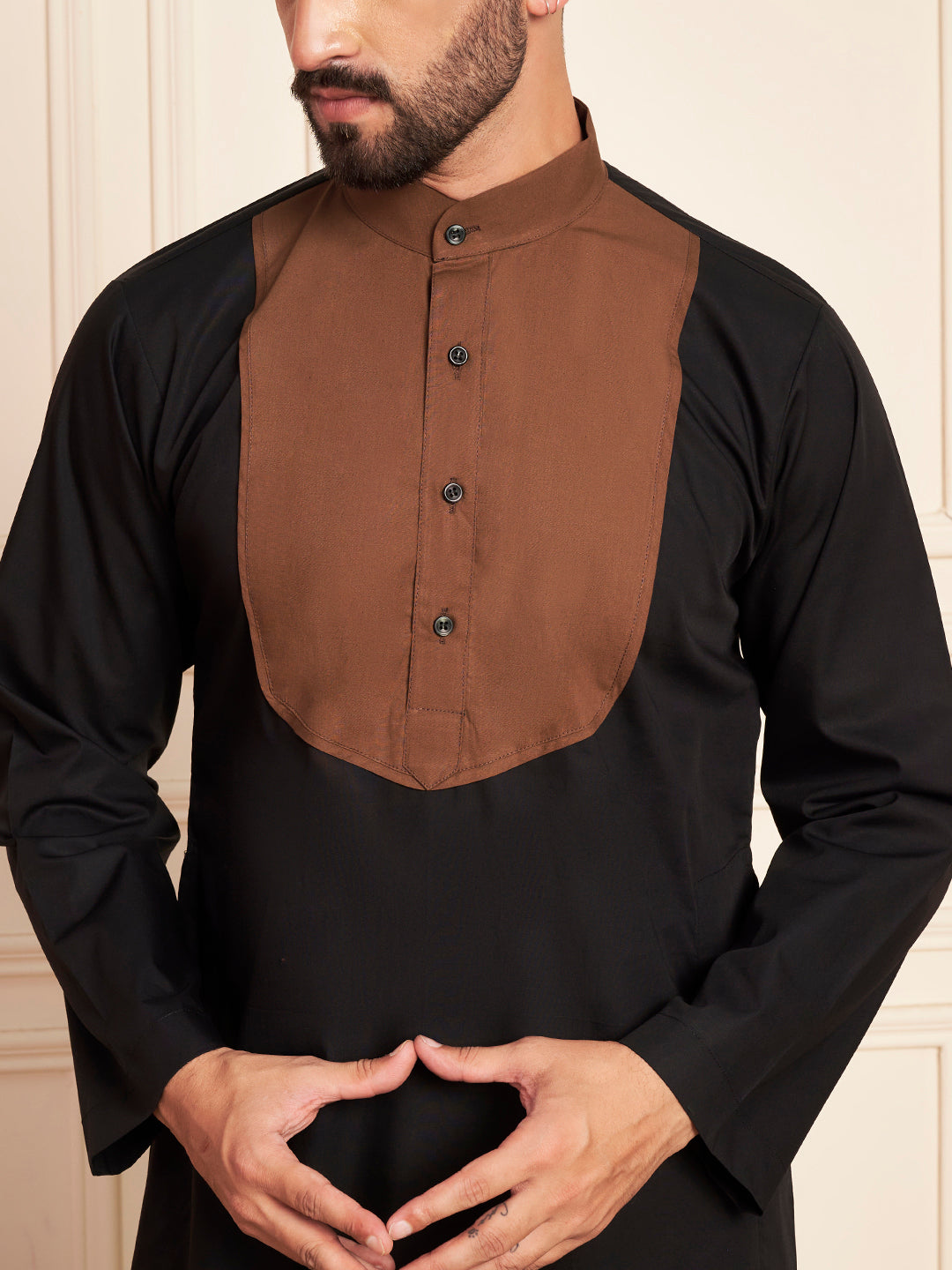 Men's Black & Brown Cotton Thobe