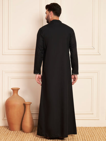 Black Embroidered Men's Thobe
