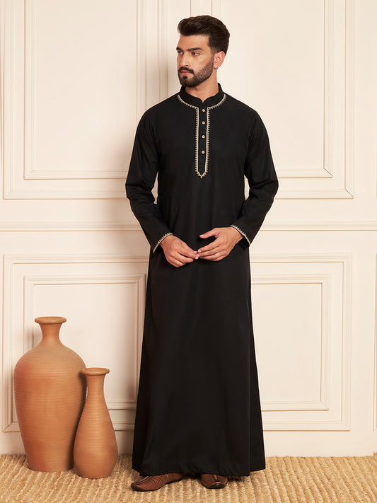 Black Embroidered Men's Thobe