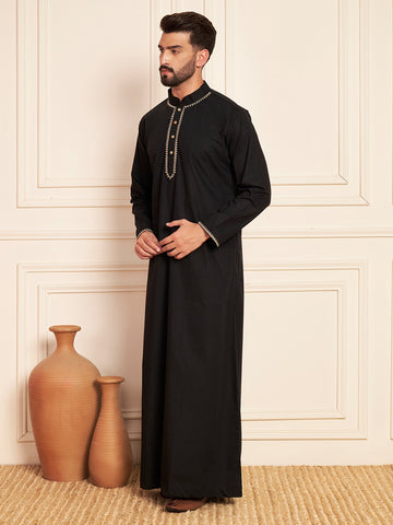 Black Embroidered Men's Thobe