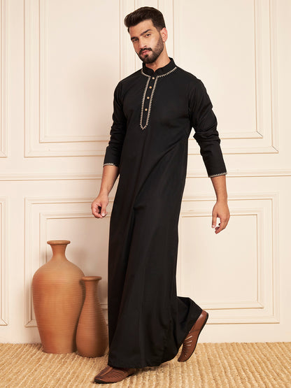 Black Embroidered Men's Thobe