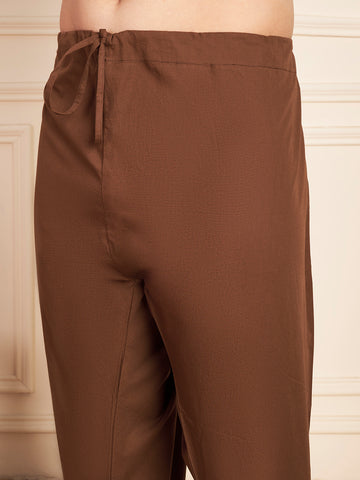 Nabia Solid Brown Pathani Kurta Pajama