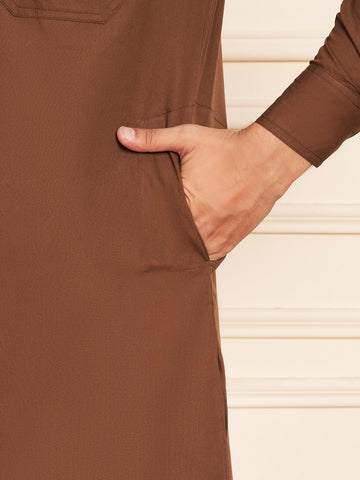 Nabia Solid Brown Pathani Kurta Pajama