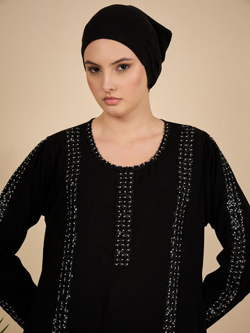 Black Solid Modest Luxury Abaya Burqa with Black Hijab