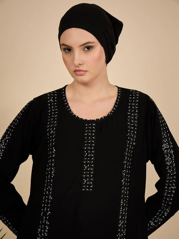 Black Solid Modest Luxury Abaya Burqa with Black Hijab