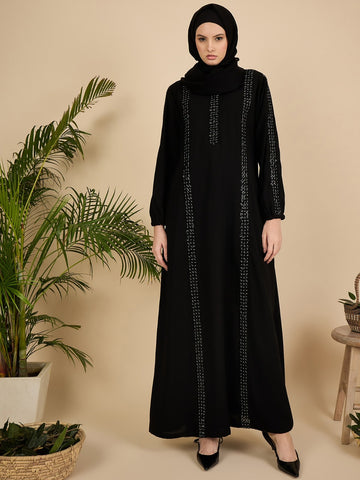 Black Solid Modest Luxury Abaya Burqa with Black Hijab