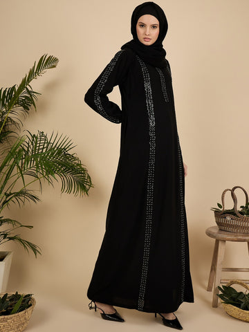Black Solid Modest Luxury Abaya Burqa with Black Hijab