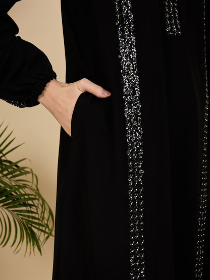 Black Solid Modest Luxury Abaya Burqa with Black Hijab