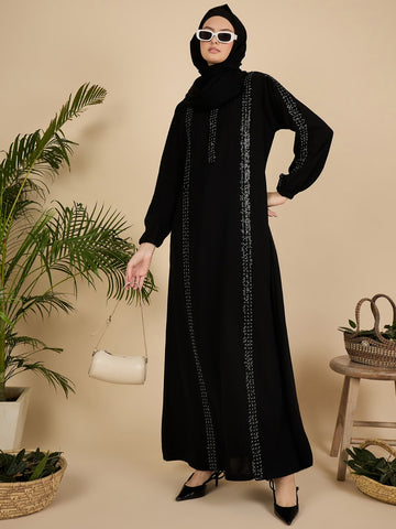 Black Solid Modest Luxury Abaya Burqa with Black Hijab
