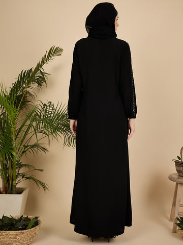 Black Solid Modest Luxury Abaya Burqa with Black Hijab