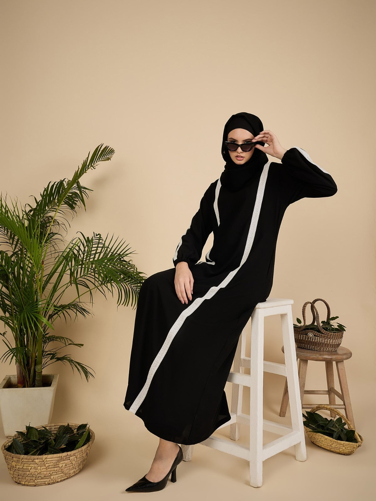 Black Luxury Abaya Burqa with Matching Georgette Hijab