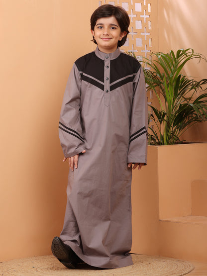 Nabia Grey and Black Thobe/Jubba For Kids Boys