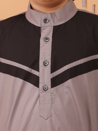 Nabia Grey and Black Thobe/Jubba For Kids Boys